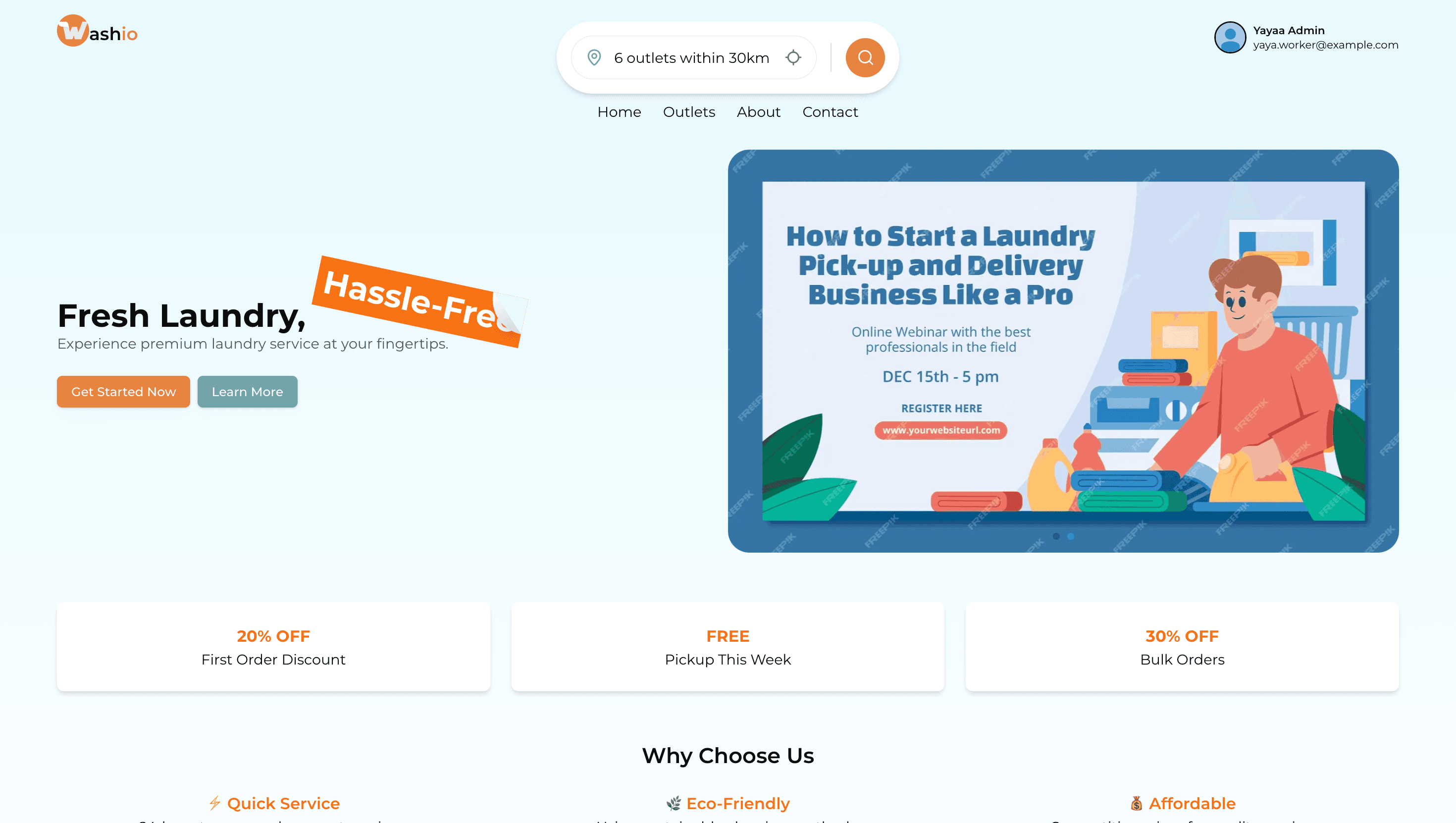 Wash.io | E-Commerce Laundry Web App screenshot 1